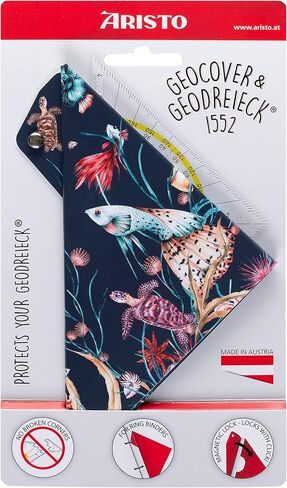 AR18002B Set Square AR1552 with Matching Geocover Protective Cover Marine Life (Triangle Hypotenuse 16 cm, Ink Nubs and Facets, Cover with Holes for Filing) Multi-Coloured and Transparent in Saudi Arabia