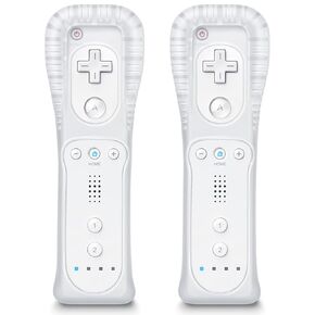 Wii Controller 2 Pack, Wii Remote Controller with Silicone Case and Wrist Strap, Wii Remotes Compatible with Nintendo Wii -White