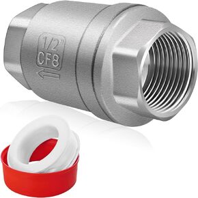 3/4 NPT Thread Spring Check Valve, Stainless Steel Non Return One Way Horizontal Check Valve, Vertical Inline Water Check Valve for Well, Pump, Tank, Backflow Prevention
