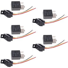 ESUPPORT Car Heavy Duty Relay Switch 12V 30A SPST 4Pin Wire Socket Plug Harness Waterproof Electrical Automotive Pack of 5