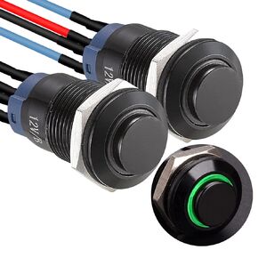 APIELE 12mm Latching Push Button Switch Pre-Wired 150mm High Round Head Aluminium Alloy 1NO 1 Normally Open with Ring Led Pack of 2 (Yellow)