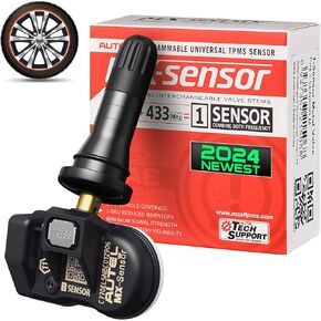 Autel TPMS Sensor 1-Sensor, MX-Sensor 315MHz + 433MHz 2in1 Dual Frequency, 100% Programmable Replace OEM Sensor, SAE J1205/ J1206/ J2657 (Press-in, Rubber Valve, Pack of 1)