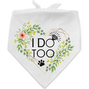 Funny Wedding Flower Pattern White Cotton Pet Dog Bandana, I Do Too Pet Dog Engagement Wedding Announcement Photo for Dog Lovers Bridal Shower Gift