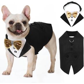 EMUST Dog Tuxedo, Detailed Dog Tuxedo for Large Dogs with Exquisite Stitching, Stylish Dog Wedding Bandana Set for Wedding, Festival, Birthday, Grey L