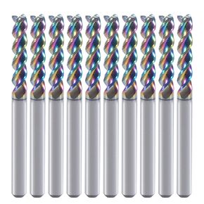 1/8" Carbide Square End Mill for Aluminum Copper Applications, 3-Flute,1/8" Cutting Diameter,1/8" Shank,DLC Coating, CNC Router Bits, End Mill Bits, U-Type Design, 10-Pack (3.175 * 3.175 * 15mm)