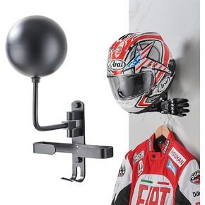 Motorcycle Helmet Racks with Glove Rack, Motorcycle Helmet Holder Wall Mount, Helmet Hooks 180 Degree Rotation Motorcycle Accessories Helmet Hanger for Coats, Caps, Football Baseball (1 Pack)