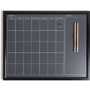 U Brands Magnetic Chalk Calendar Board, 20"x16", Black Wood Style Frame, Premium Surface, Includes Chalk Pencils, Magnet