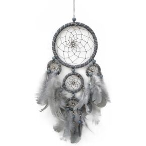 صائد الأحلام الصغيرة باللون الرمادي لصائد الأحلام لغرفة النوم المصنوعة يدويًا من الريش صائد الأحلام لتزيين الحائط وحلي معلقة للمنزل in Kuwait