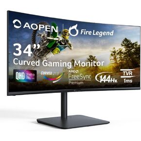 AOPEN 34HC5CUR Pbmiiphx 34 بوصة 1500R منحني بدون إطار UWQHD (3440 x 1440) VA شاشة ألعاب AMD FreeSync Premium Technology حتى 144 هرتز 1 مللي ثانية 21:9 2 × HDMI 2.0 منافذ و1 × منفذ عرض 1.4، أسود