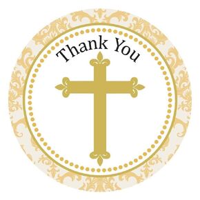 Gold Cross Thank You Stickers by Adore By Nat - Baptism First Holy Communion Party Favor Labels - Set of 30