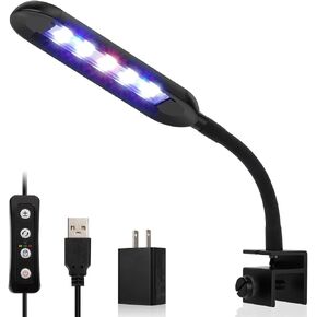 hygger 0.5~5 Gallon Nano Tank Mini Clip-on Aquarium Light with White Blue Red LEDs Fish Tank Lighting Built-in Timer 5 Brightness Levels 6W with USB Port (Include Power Plug)