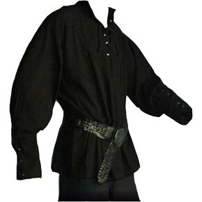 Men's Medieval Pirate Shirt, Viking Steampunk Costume Victorian Lace Up Shirts Halloween Renaissance Gothic Cosplay Tops