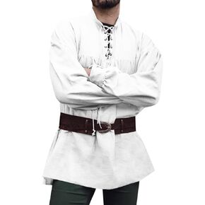 Runcati Mens Medieval Pirate Shirt Steampunk Viking Renaissance Long Sleeve Lace Up Scottish Halloween Costume Tops
