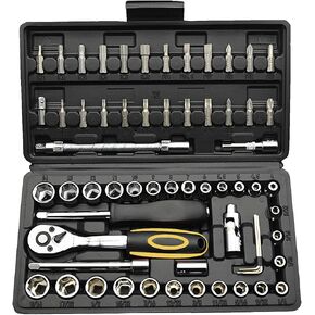 Socket Wrench Set, 62PCS 1/4" Ratcheting Wrench Set With 72 Tooth count Ratchet, SAE & Metric From 5/32" - 9/16 ", 4mm - 14mm,tool Set For home And car,motorcycle,bike Repair