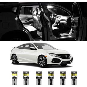 6pcs White Interior LED Lights Kit for 2016 2017 2018 2019 2020 2021 Honda Civic Super Bright LED Map Dome Cargo Replacement Light Bulbs