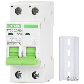 12V-110V DC Miniature Circuit Breaker, 15 Amp 2 Pole Battery Breaker Protector for Solar PV System and RV, Thermal Magnetic Trip, DIN Rail Mount, Chtaixi DC Disconnect Switch B15