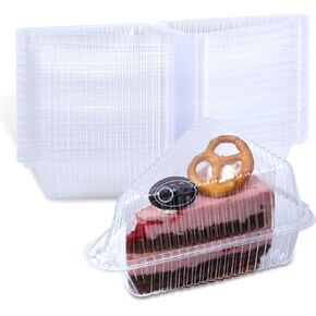 AQSXO 100 Pcs Transparent Cake Slice Plastic Containers with Lids 5 Inches Hinged Lid Cheese cake Container, for Take Out Packaging, Bakery and Cafe.