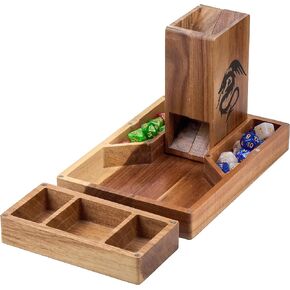 Wooden Magnetic Dice Tower with Dice Tray for Dungeons and Dragons - DND Accessories Dice Rolling Tray with Dice Chamber - Portable Dice Roller Tower for Tabletop RPG Board Games - DND Gifts