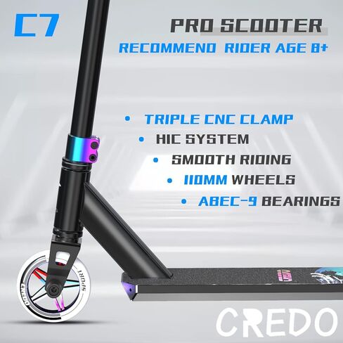 سكوتر Pro Scooter-Stunt Scooter - مصمم للأولاد والبنات، سكوتر احترافي للمراهقين بعمر 8 سنوات فما فوق ومناسب للراكبين من جميع المستويات (C7-Black/NEO) in Kuwait
