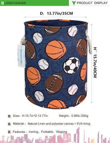 Round Thick Navy Ball Game Laundry Basket Collapsible Organizer Boys Girls | Canvas Foldable Storage Hamper Sturdy Rope Handles for Household Gift Baskets Bedroom Clothes Toys Children Nursery in Saudi Arabia