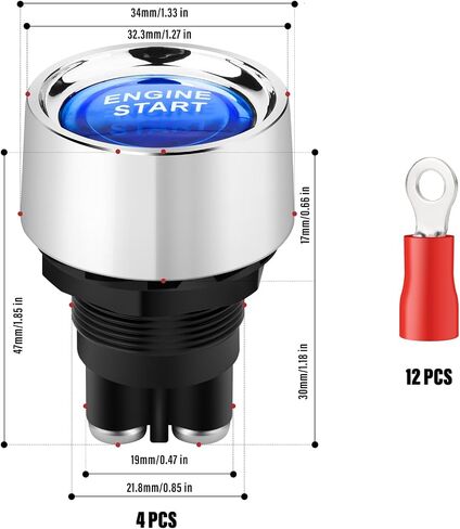 2 قطعة 12 فولت 50A مفتاح تشغيل مؤقت، مفتاح تشغيل المحرك بالضغط على زر الإشعال مع Led أزرق لشاحنات السيارات in Saudi Arabia