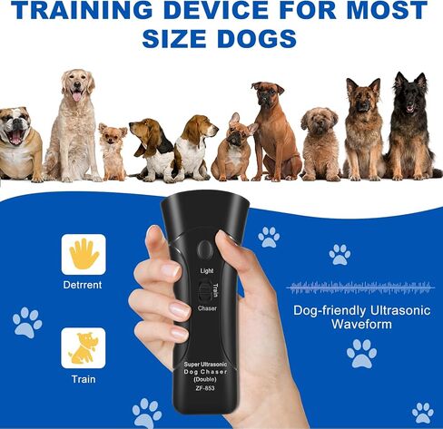 جهاز التحكم في نباح الكلاب، جهاز مكافحة نباح الكلاب بالموجات فوق الصوتية مع 3 أوضاع وإضاءة LED، جهاز استشعار مزدوج للتحكم في نباح الكلاب، أدوات تدريب الكلاب، آمن للإنسان والكلاب، حتى 33 قدمًا in Kuwait
