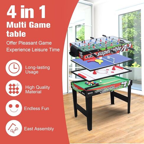 IFOYO Combo Game Table for Kids, 4 in 1 Pool Table Football Table Hockey Table Ping Pong Table Ideal for Kids in Saudi Arabia