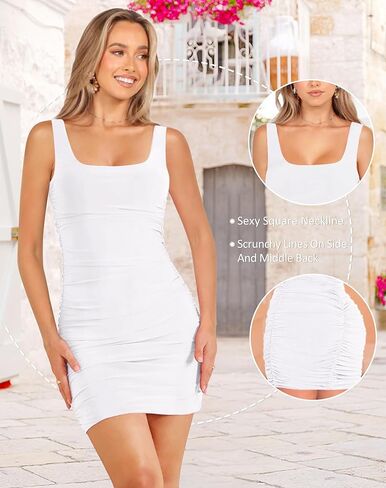 Ellakoko 2024 Women Summer Sleeveless Dress Sexy Mini Bodycon Square Neck Prom Party Cocktail Graduation Dress in Kuwait