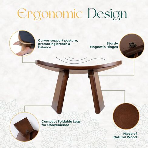 Sensa Meditation Bench, Wooden Kneeling Stool, Portable with Travel Bag, Foldable, Ergonomic & Durable Design, Comfort Chair for Deeper & Longer Meditation, Perfect for Yoga, Prayer, Seiza (6 inch) in Saudi Arabia