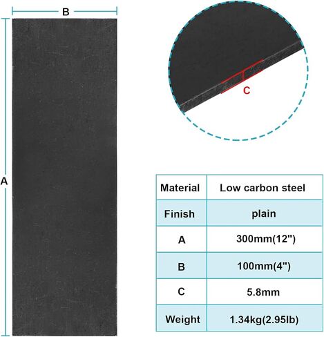 eoere 4 PCS 12" x 4" Heavy Duty Hot Rolled Plate Flat Straight Backing Plate, Weldable Square Steel Plate Sheet, Thickness 7/32"(5.8 mm), 4 Gauge in Saudi Arabia