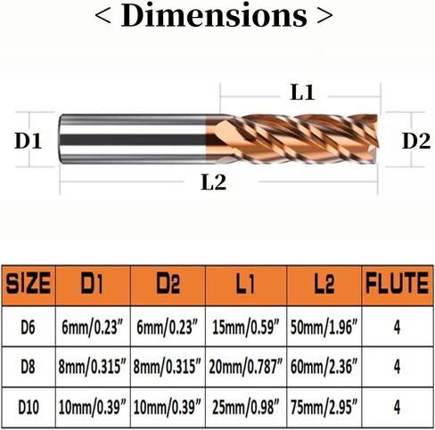 5pcs HRC55 Carbide Square End Mill 15/64" (6mm）4 Flutes Micro Grain Carbide End Mill Milling Cutter AlTin Coated for Alloy Steels Hardened Steels(5pcs HRC55 D6) in Kuwait