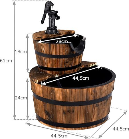 fantask 2 نافورة شلال برميل الطبقة، نافورة المياه برميل في الهواء الطلق مع مضخة يدوية البناء الخشب الصلب ريفي، خارج نافورة الشلال المتتالية للحديقة، الفناء الخلفي، الفناء، الشرفة، ساحة in Kuwait