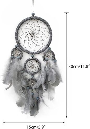 صائد الأحلام الصغيرة باللون الرمادي لصائد الأحلام لغرفة النوم المصنوعة يدويًا من الريش صائد الأحلام لتزيين الحائط وحلي معلقة للمنزل in Kuwait
