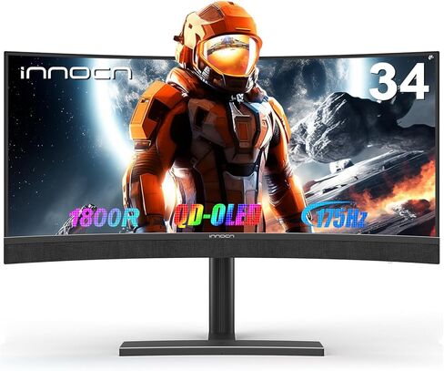 INNOCN 34Q1R 34" OLED Curved Ultrawide Monitor WQHD 3440 x 1440p 175Hz Computer Monitor, USB Type C Power Delivery, HDMI, DP, Stereo Speakers, Charger Pad, Black in Saudi Arabia