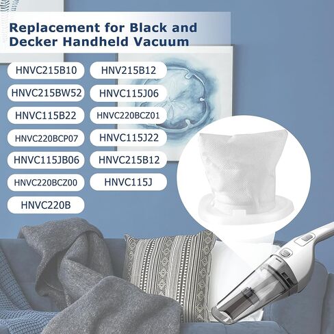 12 حزمة مرشحات HNVCF10 بديلة للمكنسة الكهربائية اليدوية بلاك اند ديكر Dustbuster HNVC220B HNVC220BCZ01 HNVC215B10 HNVC115 HNVC115J06 HNVC115B22 in Kuwait