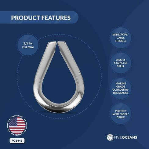Five Oceans 5-Pack Stainless Steel Thimble for 9/16" Wire Rope Cable - FO1446-M5 in Saudi Arabia