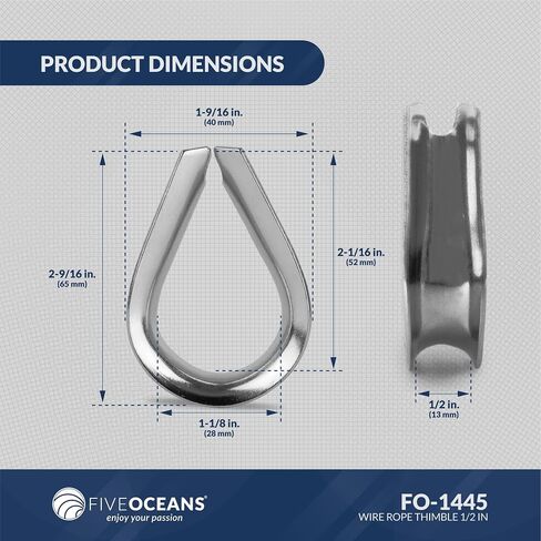 Five Oceans 5-Pack Stainless Steel Thimble for 9/16" Wire Rope Cable - FO1446-M5 in Saudi Arabia