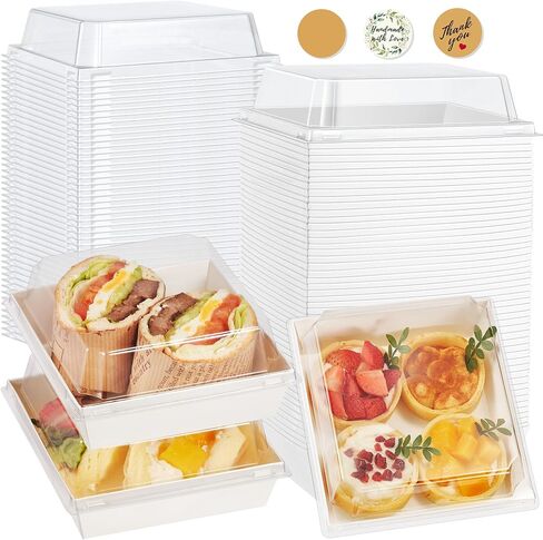 Kootek Charcuterie Boxes with Clear Lids, 5 x 5 inch Disposable To Go Food Containers, Individual Mini Paper Charcuterie Box for Cake Slice, Salads, Sandwich, Dessert, Cookies, Sushi, Strawberries in Saudi Arabia