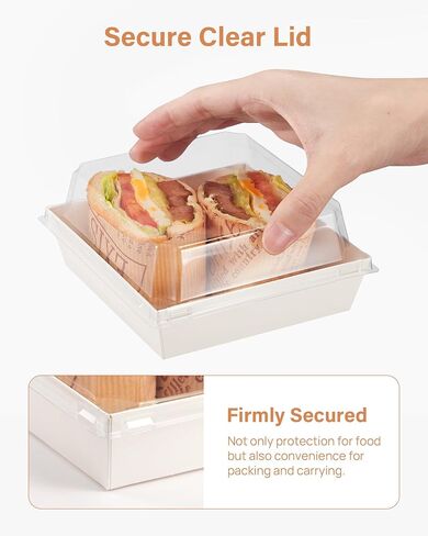 Kootek Charcuterie Boxes with Clear Lids, 5 x 5 inch Disposable To Go Food Containers, Individual Mini Paper Charcuterie Box for Cake Slice, Salads, Sandwich, Dessert, Cookies, Sushi, Strawberries in Saudi Arabia