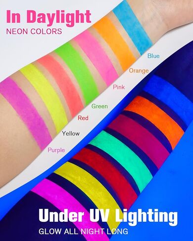 14 قطعة من طلاء الوجه المتوهج في الظلام، طلاء الوجه والجسم باللون الأسود النيون الفاتح، أعواد مكياج الهالوين التنكرية، مجموعة أقلام تلوين فلورسنت للأطفال والكبار in Kuwait