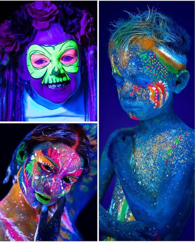 14 قطعة من طلاء الوجه المتوهج في الظلام، طلاء الوجه والجسم باللون الأسود النيون الفاتح، أعواد مكياج الهالوين التنكرية، مجموعة أقلام تلوين فلورسنت للأطفال والكبار in Kuwait