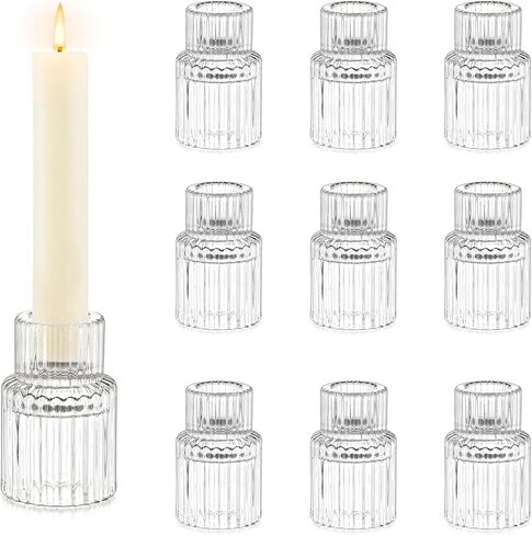 Candle Holder Glass Candlestick Holders: Hewory 10PCS Clear Taper Candle Holders Bulk for Table Centerpiece, Glass Candle Holder Candle Stick Holder Decor for Christmas Wedding Party Bridal Showers in Saudi Arabia