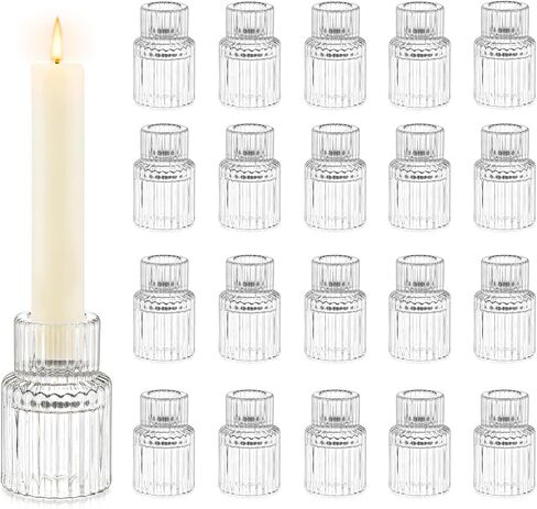 Candle Holder Glass Candlestick Holders: Hewory 10PCS Clear Taper Candle Holders Bulk for Table Centerpiece, Glass Candle Holder Candle Stick Holder Decor for Christmas Wedding Party Bridal Showers in Saudi Arabia
