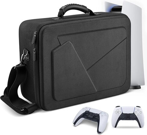 حقيبة حمل ذات هيكل صلب لجهاز PS5، حافظة وحدة تحكم واقية لجهاز PlayStation 5 وأجهزة التحكم، حقيبة سفر محمولة متوافقة مع ألعاب الإصدار الرقمي لقرص PS5 وملحقات الألعاب (رمادي) in Saudi Arabia