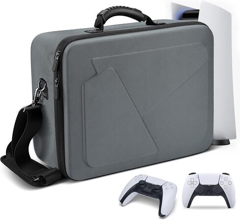حقيبة حمل ذات هيكل صلب لجهاز PS5، حافظة وحدة تحكم واقية لجهاز PlayStation 5 وأجهزة التحكم، حقيبة سفر محمولة متوافقة مع ألعاب الإصدار الرقمي لقرص PS5 وملحقات الألعاب (رمادي) in Saudi Arabia