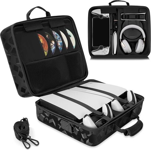 حقيبة حمل ذات غلاف صلب متوافقة مع PS5 Slim وPlayStation Portal، حقيبة سفر تحمل وحدة تحكم PlayStation 5 (القرص/الإصدار الرقمي)، وحدة التحكم، الألعاب، سماعات الرأس وملحقات الألعاب in Kuwait