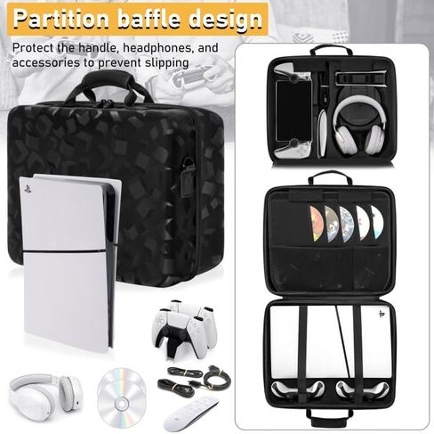 حقيبة حمل ذات غلاف صلب متوافقة مع PS5 Slim وPlayStation Portal، حقيبة سفر تحمل وحدة تحكم PlayStation 5 (القرص/الإصدار الرقمي)، وحدة التحكم، الألعاب، سماعات الرأس وملحقات الألعاب in Kuwait