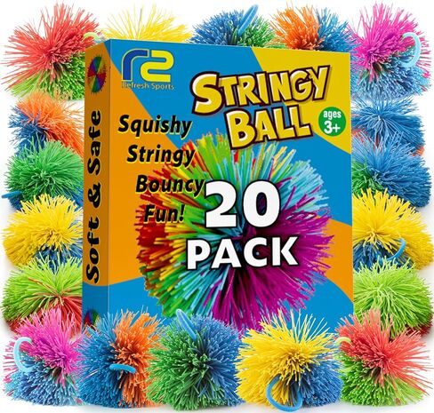 Stringy Balls & Sensory Toys for Kids 20 Pack - Stocking Stuffers for Kids Ages 4 5 6 7 8 9 Year Old Gift Ideas - Best Toddler Gifts for Boys & Girls - Monkey Pom Kooosh Balls Fidget Toys Stress Ball in Saudi Arabia