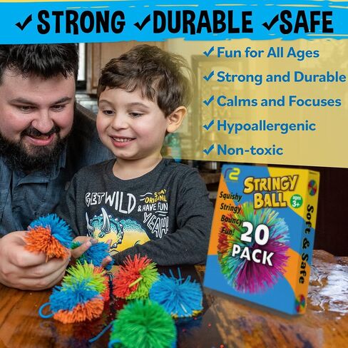Stringy Balls & Sensory Toys for Kids 20 Pack - Stocking Stuffers for Kids Ages 4 5 6 7 8 9 Year Old Gift Ideas - Best Toddler Gifts for Boys & Girls - Monkey Pom Kooosh Balls Fidget Toys Stress Ball in Saudi Arabia