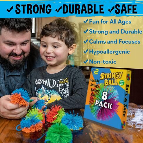 Stringy Balls & Sensory Toys for Kids 20 Pack - Stocking Stuffers for Kids Ages 4 5 6 7 8 9 Year Old Gift Ideas - Best Toddler Gifts for Boys & Girls - Monkey Pom Kooosh Balls Fidget Toys Stress Ball in Saudi Arabia